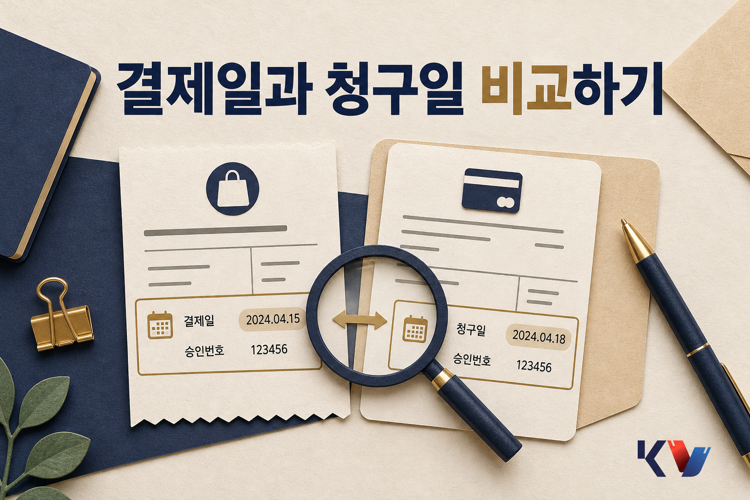책상 위에 펼친 상품권 영수증과 카드 명세서를 날짜와 승인번호 기준으로 맞춰 보는 모습