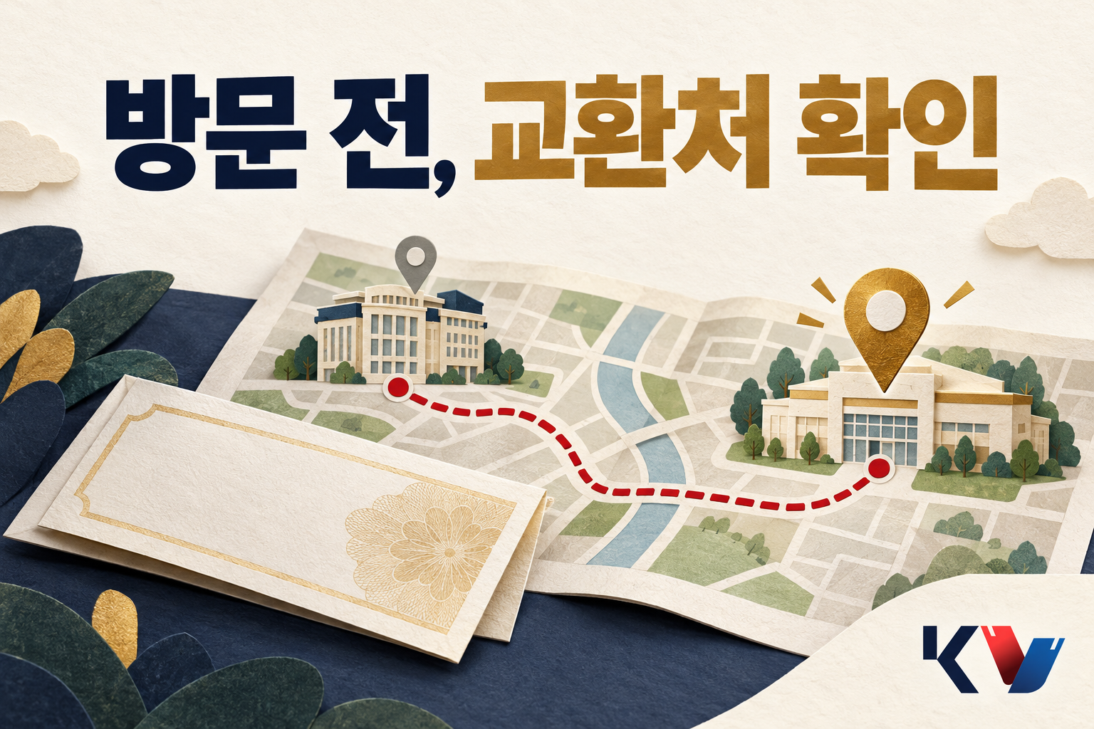 모바일 교환권에 표시된 지정 매장으로 연결되는 지도와 위치 표시